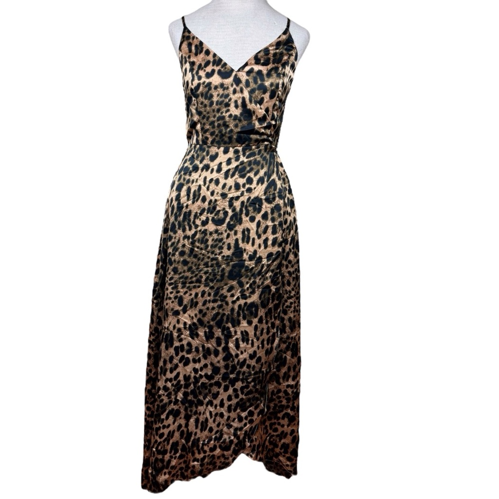 Lulu’s ‘Coraline’ High Low Midi Leopard Print Sleeveless Wrap Dress Size Small